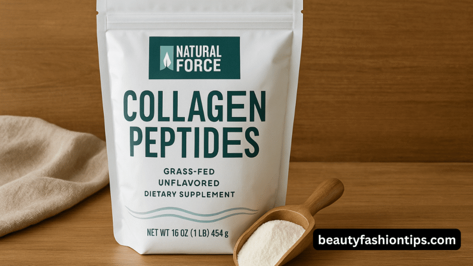 Natural Force Collagen Peptides supplement with coffee and smoothie
